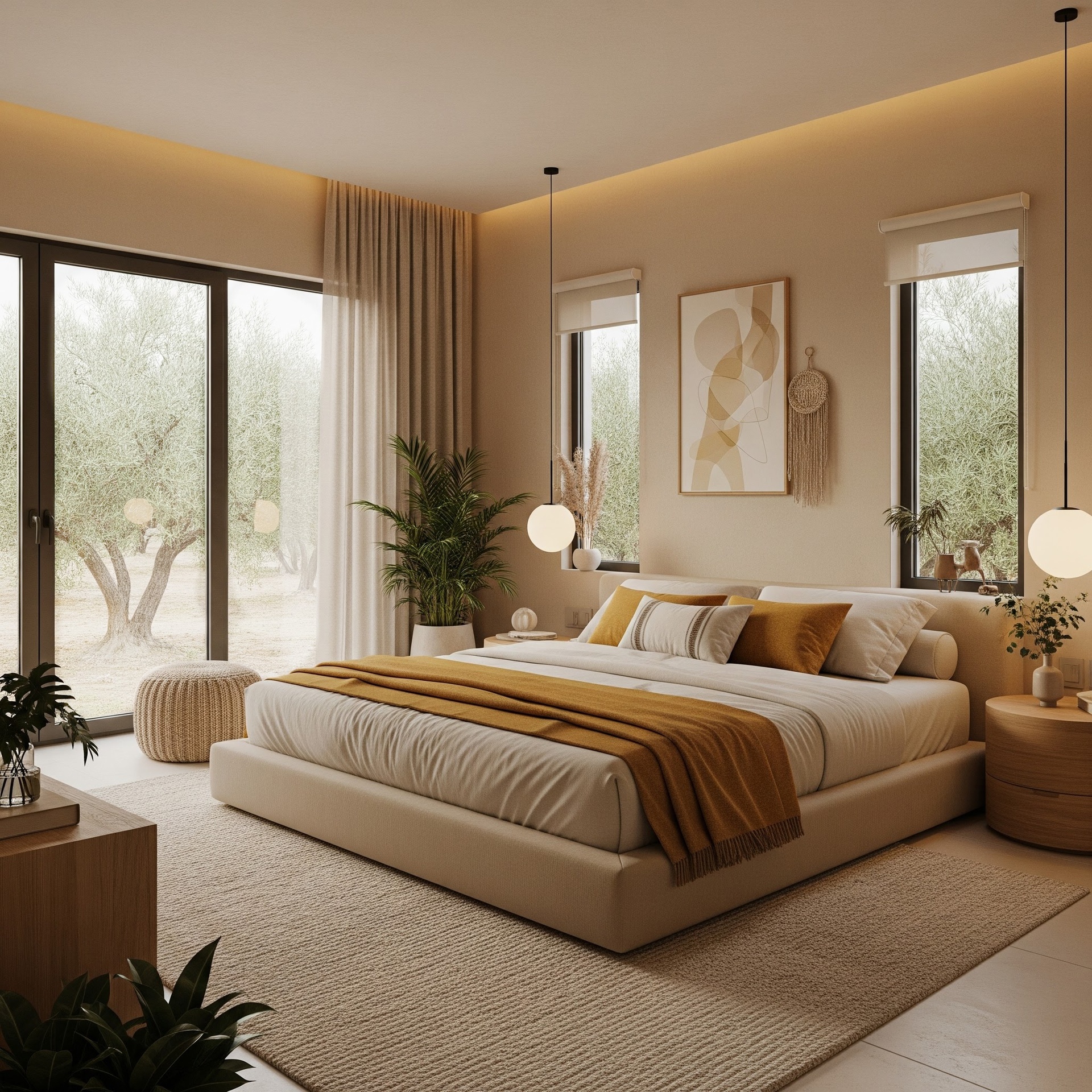 Sencelles Olive House rustic Master bed room with Mediterranean