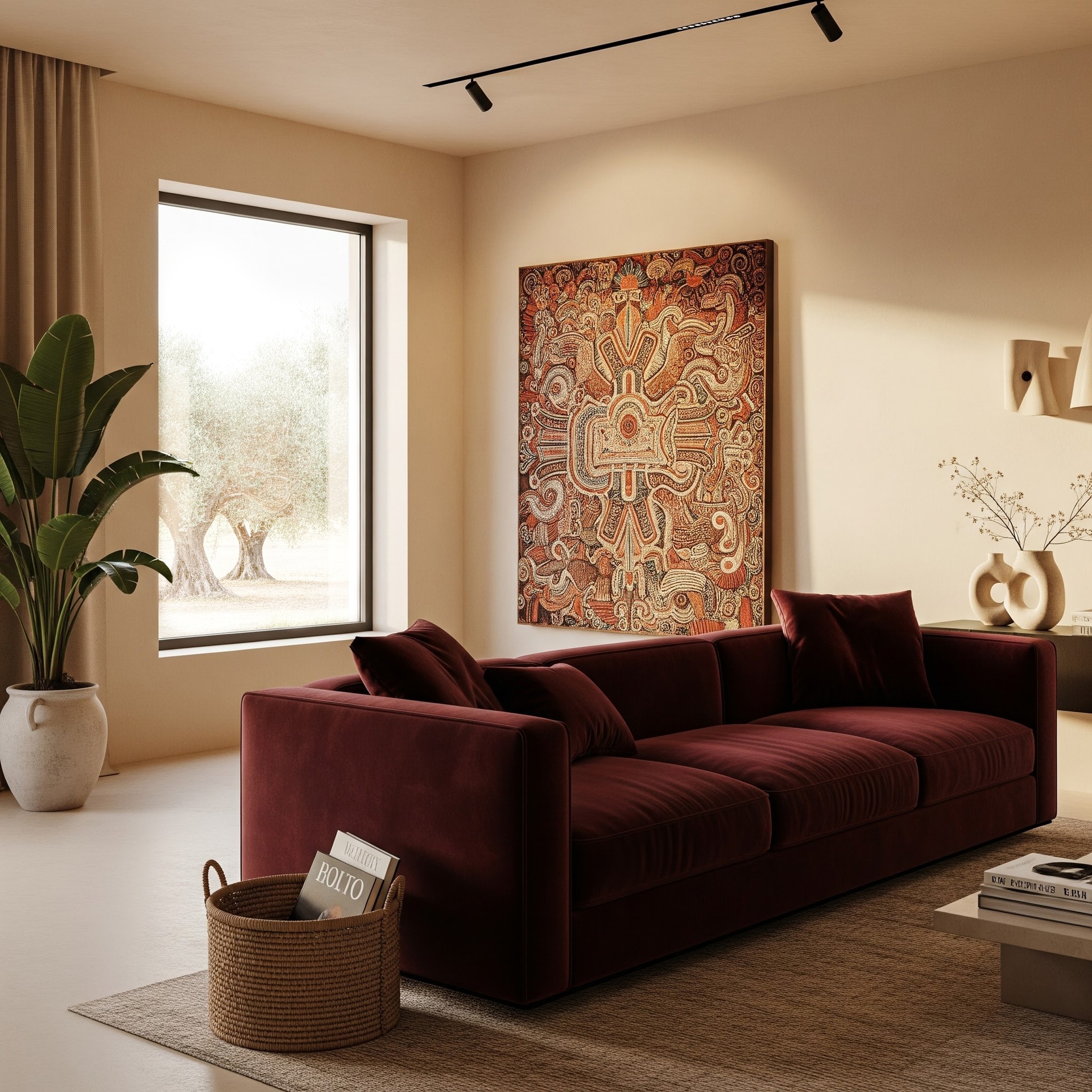 Sencelles Olive House rustic living room with Mediterranean