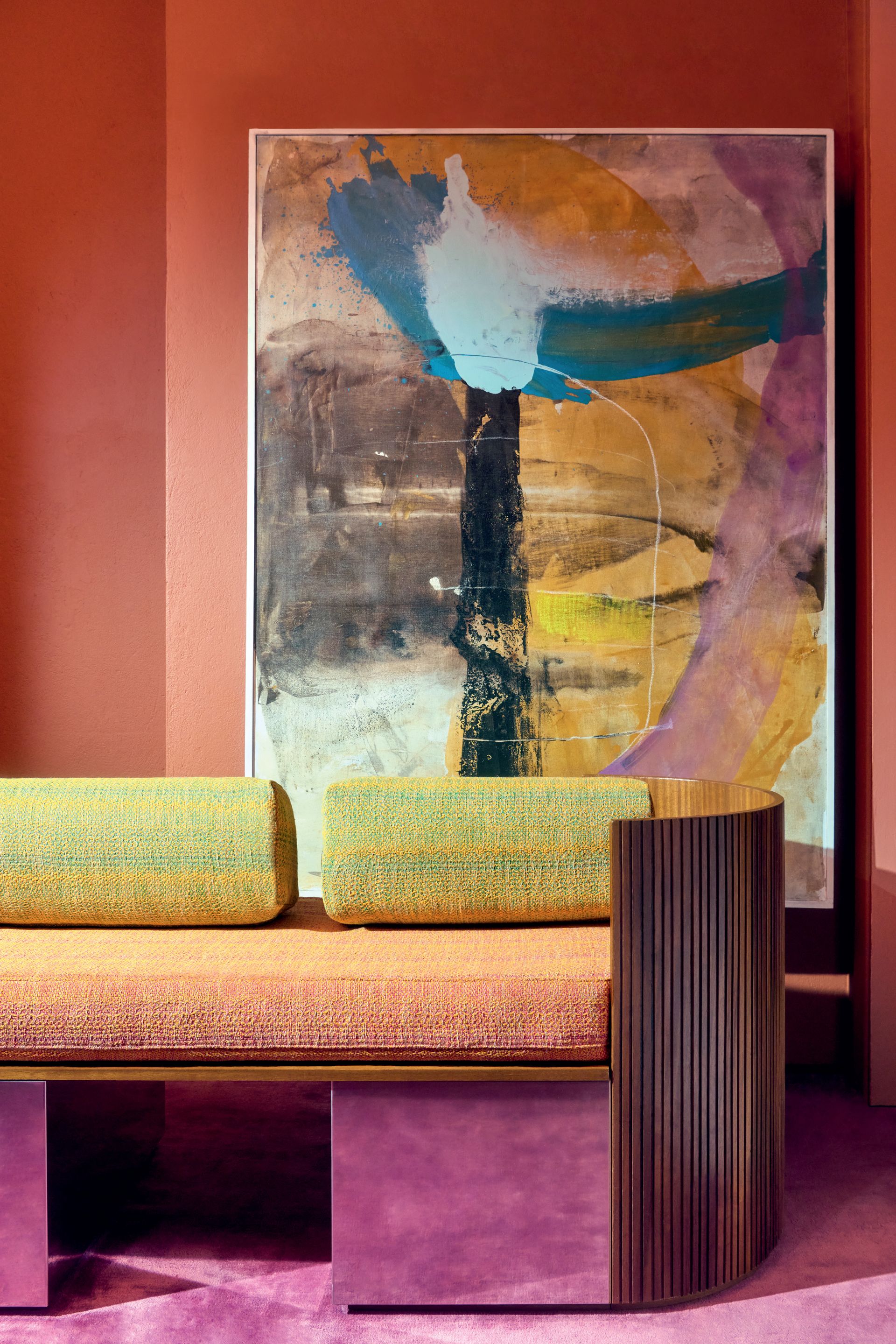 contemporary-miami-living-room-bold-colors-low-coffeetable
